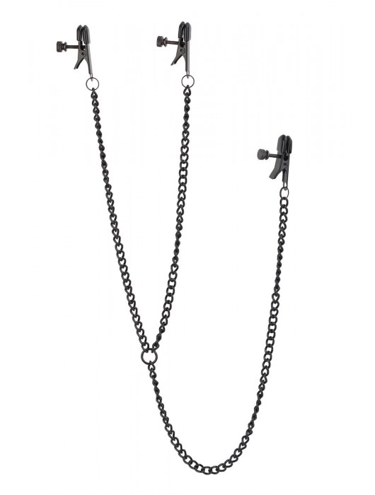 Черные зажимы на соски и клитор на цепочке DELUXE NIPPLE   CLIT CLAMPS - Dream Toys - купить с доставкой в Твери