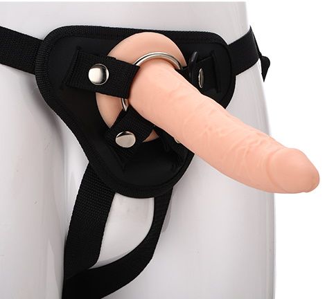 Телесный страпон на черных трусиках STRAP ON REAL DILDO - 20 см. - Dream Toys - купить с доставкой в Твери