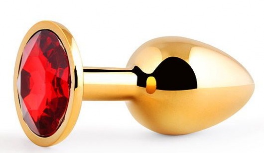 Золотистая анальная пробка с красным стразом - 7,2 см. - Anal Jewelry Plug - купить с доставкой в Твери