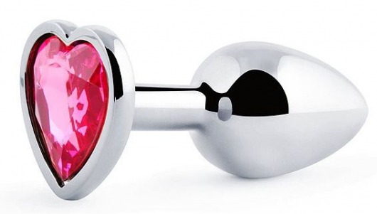 Серебристая анальная пробка с розовым кристаллом-сердечком - 7 см. - Anal Jewelry Plug - купить с доставкой в Твери