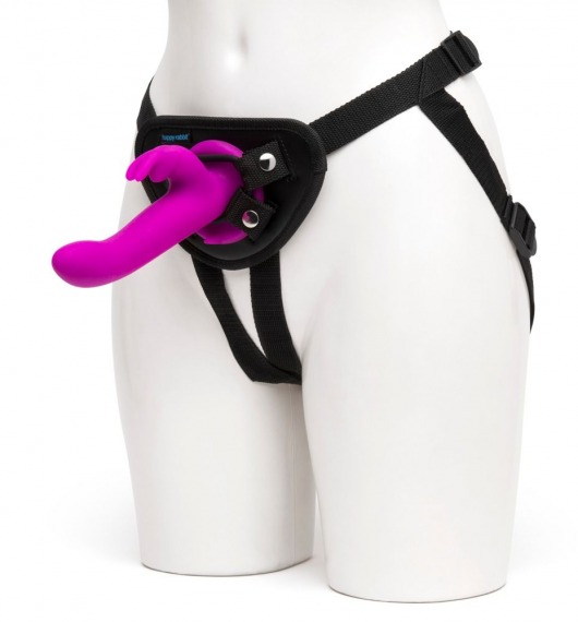 Лиловый страпон Rechargeable Vibrating Strap-On Harness Set - 17,6 см. - Happy Rabbit - купить с доставкой в Твери