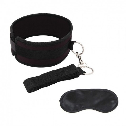 Черный ошейник с длинным поводком Collar and Leash Set - Lux Fetish - купить с доставкой в Твери