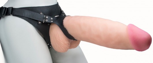 Телесный реалистичный фаллоимитатор на черных трусиках Real Big Strap-On - 34,5 см. - LOVETOY (А-Полимер) - купить с доставкой в Твери