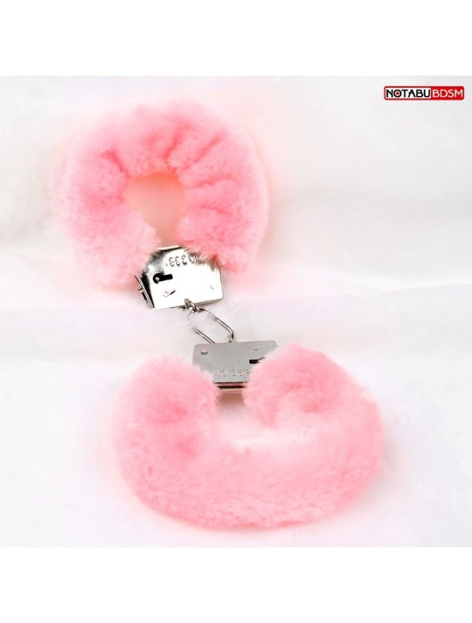 Металлические наручники с мягкой нежно-розовой опушкой - Notabu - купить с доставкой в Твери