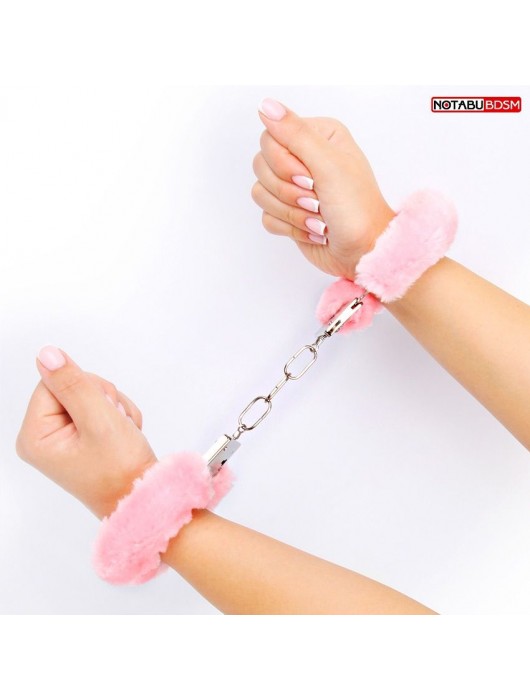 Металлические наручники с мягкой нежно-розовой опушкой - Notabu - купить с доставкой в Твери