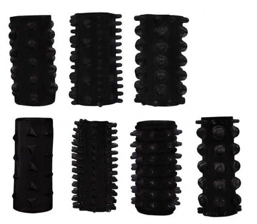 Набор из 7 черных насадок PENIS SLEEVES SET - Dream Toys - в Твери купить с доставкой
