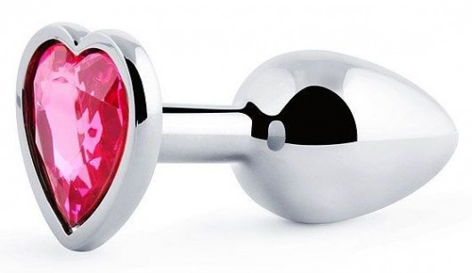Серебристая анальная пробка с малиновым кристаллом-сердечком - 7 см. - Anal Jewelry Plug - купить с доставкой в Твери