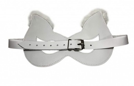 Белая маска из натуральной кожи с мехом на ушках - БДСМ Арсенал - купить с доставкой в Твери