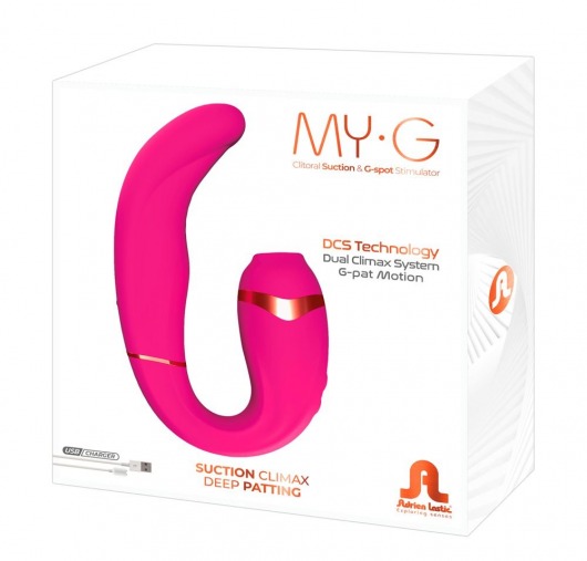 Ярко-розовый вибромассажёр зоны G с вакуумным клиторальным стимулятором My G - 17,4 см. - Adrien Lastic