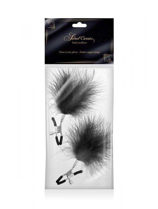 Зажимы на соски с черными пуховыми кисточками Sweet Caress Feather Nipple Clumps - Sweet Caress - купить с доставкой в Твери