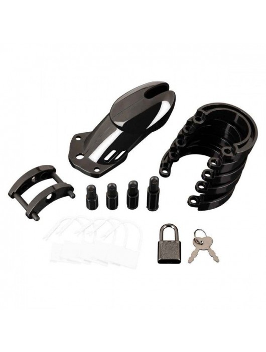 Черная акриловая клетка целомудрия для члена с замком - BlueLine - купить с доставкой в Твери