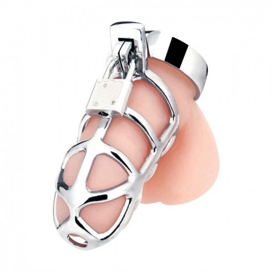 Серебристая металлическая клетка для члена с замком Enslave Cock Cage - BlueLine - купить с доставкой в Твери