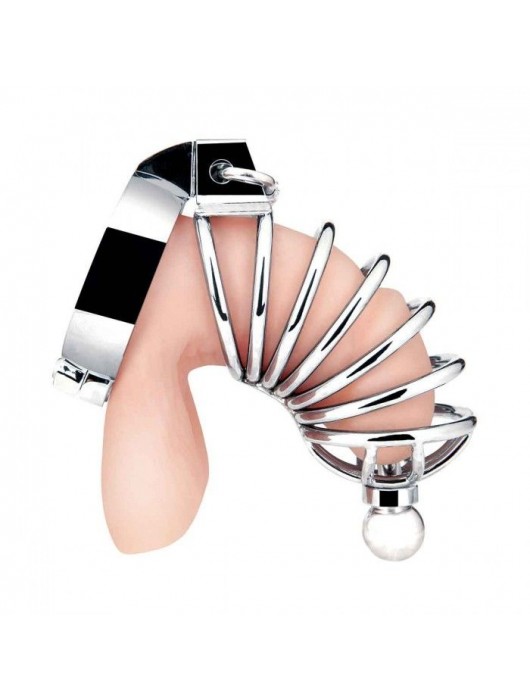 Серебристая клетка для члена Urethral Play Cage - BlueLine - купить с доставкой в Твери