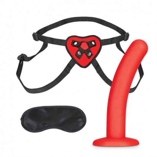 Красный поясной фаллоимитатор Red Heart Strap on Harness   5in Dildo Set - 12,25 см. - Lux Fetish - купить с доставкой в Твери