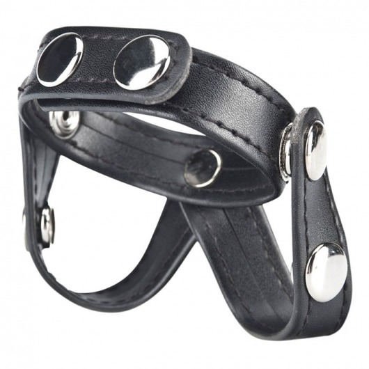 Кольцо на пенис с разделителем мошонки из искусственной кожи на клепках V-STYLE COCK RING - BlueLine - в Твери купить с доставкой