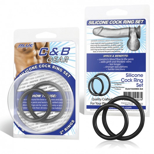 Набор из двух черных силиконовых колец разного диаметра SILICONE COCK RING SET - BlueLine - в Твери купить с доставкой