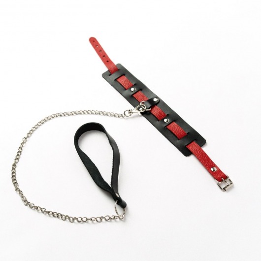 Черный ошейник с красным ремешком и поводком - Crazy Handmade - купить с доставкой в Твери