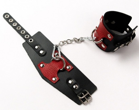 Черные кожаные оковы с красными вставками - Crazy Handmade - купить с доставкой в Твери