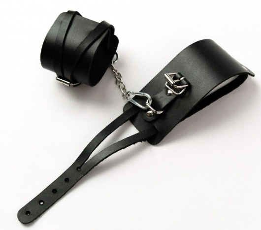 Черные кожаные оковы с креплением в виде веревочек - Crazy Handmade - купить с доставкой в Твери