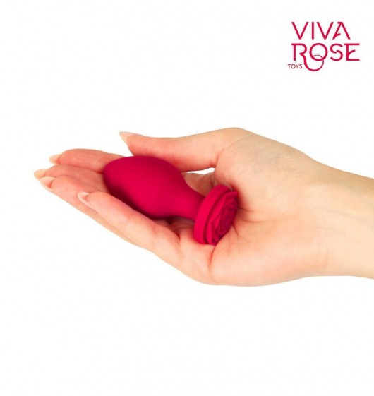 Малиновая анальная втулка с основанием-розой - 7 см. - Bior toys