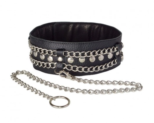 Чёрный ошейник с цепочками и поводком - Sitabella - купить с доставкой в Твери