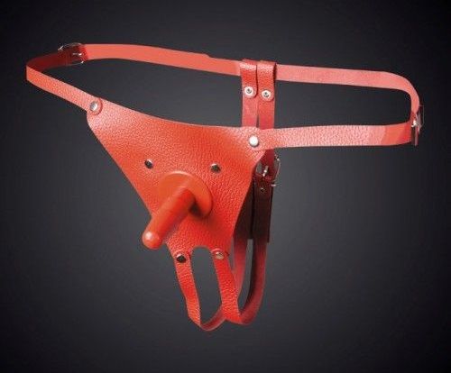 Красные кожаные универсальные трусики со штырьком для насадок - Sitabella - купить с доставкой в Твери