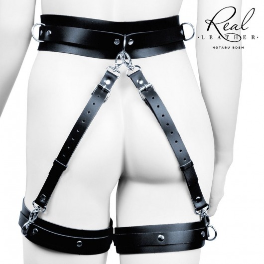 Черный кожаный пояс с гартерами - S-M - Notabu - купить с доставкой в Твери