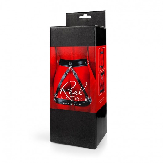 Черный кожаный пояс с гартерами - S-M - Notabu - купить с доставкой в Твери