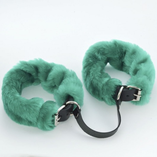 Черные кожаные оковы со съемной зеленой опушкой - Sitabella - купить с доставкой в Твери