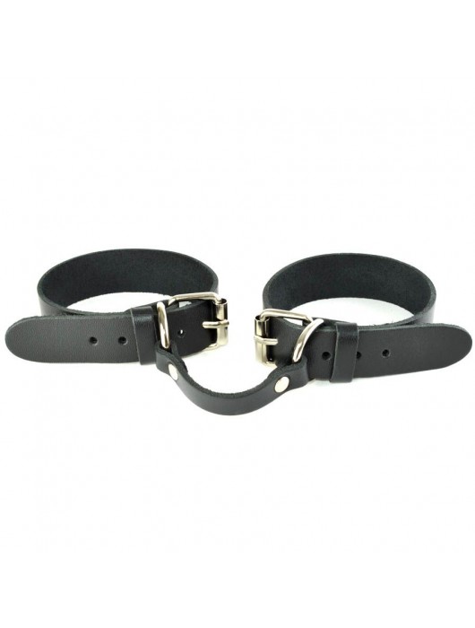Черные кожаные наручники со съемной красной опушкой - Sitabella - купить с доставкой в Твери
