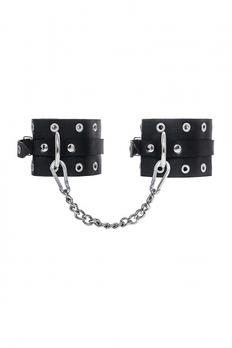 Черные кожаные однослойные оковы с люверсами - Pecado - купить с доставкой в Твери