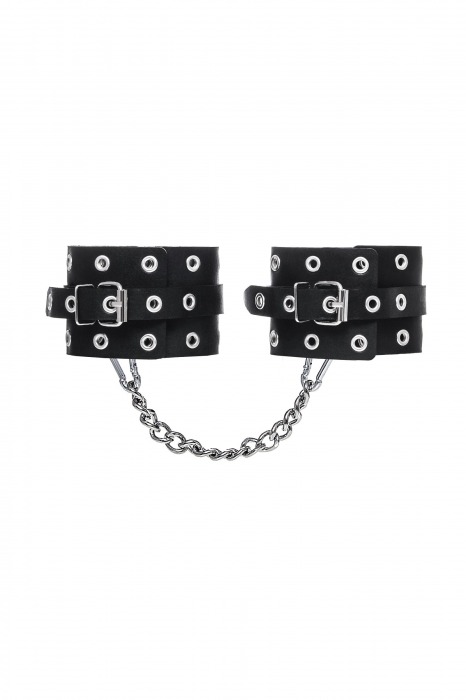 Черные кожаные однослойные оковы с люверсами - Pecado - купить с доставкой в Твери