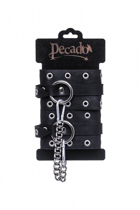 Черные кожаные однослойные оковы с люверсами - Pecado - купить с доставкой в Твери