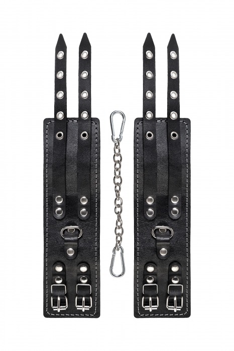 Черные кожаные оковы с двумя ремнями и красной подкладкой - Pecado - купить с доставкой в Твери