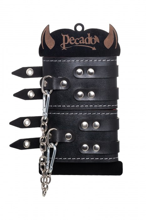 Черные кожаные оковы с двумя ремнями и красной подкладкой - Pecado - купить с доставкой в Твери