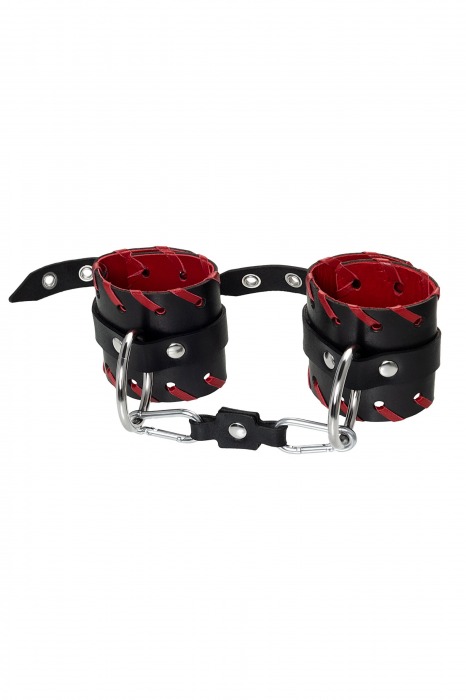 Черно-красные наручники из натуральной кожи - Pecado - купить с доставкой в Твери