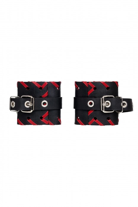Черно-красные наручники из натуральной кожи - Pecado - купить с доставкой в Твери