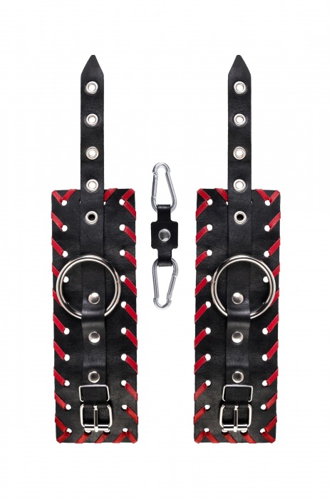 Черно-красные наручники из натуральной кожи - Pecado - купить с доставкой в Твери