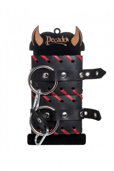 Черно-красные наручники из натуральной кожи - Pecado - купить с доставкой в Твери