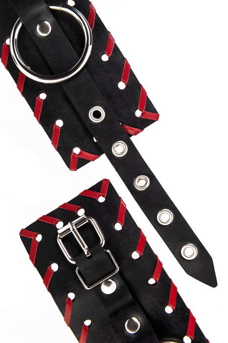 Черно-красные наручники из натуральной кожи - Pecado - купить с доставкой в Твери