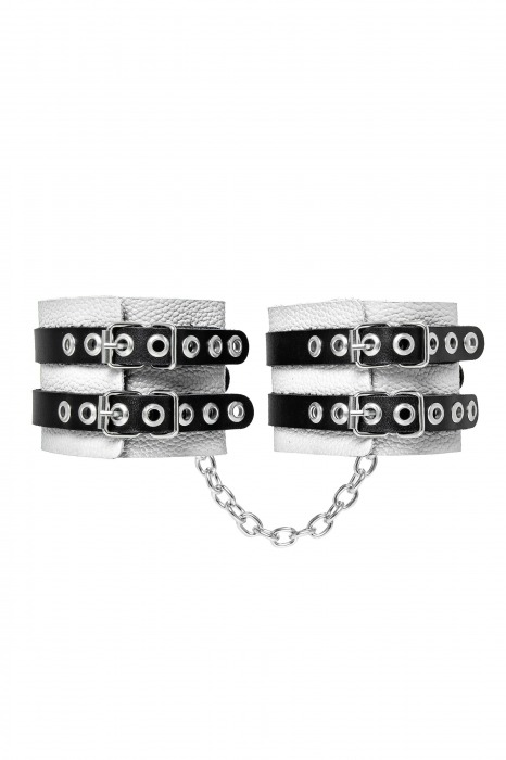 Бело-черные оковы с двумя ремешками и люверсами - Pecado - купить с доставкой в Твери