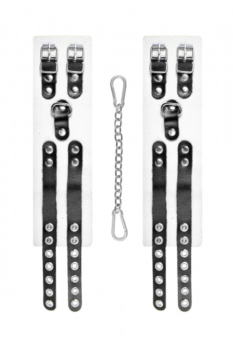 Бело-черные оковы с двумя ремешками и люверсами - Pecado - купить с доставкой в Твери