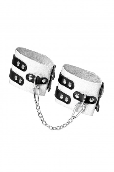 Бело-черные оковы с двумя ремешками и люверсами - Pecado - купить с доставкой в Твери