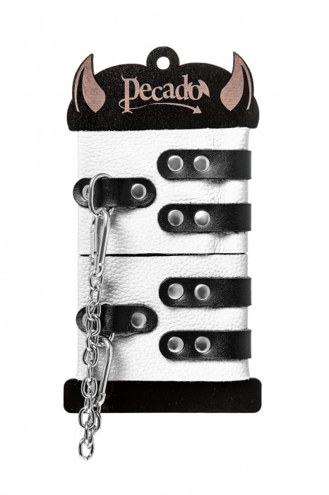 Бело-черные оковы с двумя ремешками и люверсами - Pecado - купить с доставкой в Твери
