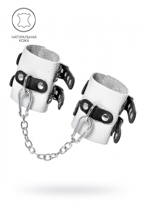 Бело-черные наручники с двумя ремешками и люверсами - Pecado - купить с доставкой в Твери
