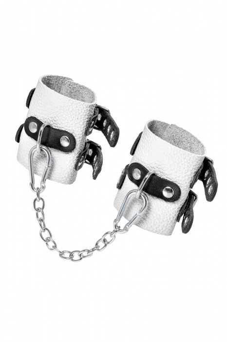 Бело-черные наручники с двумя ремешками и люверсами - Pecado - купить с доставкой в Твери