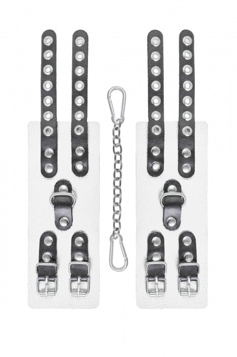 Бело-черные наручники с двумя ремешками и люверсами - Pecado - купить с доставкой в Твери