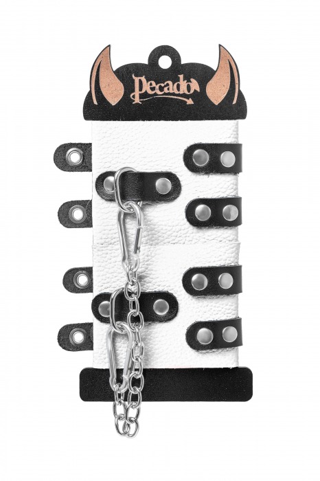 Бело-черные наручники с двумя ремешками и люверсами - Pecado - купить с доставкой в Твери