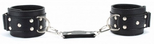 Черные кожаные оковы на липучке - БДСМ Арсенал - купить с доставкой в Твери