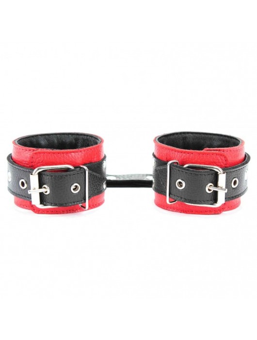 Красно-чёрные поножи из кожи - БДСМ Арсенал - купить с доставкой в Твери